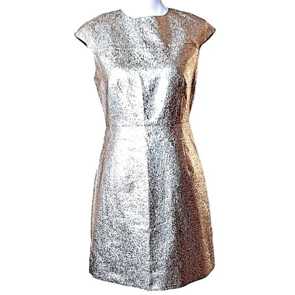 Diane Von Furstenberg Hadlie two metallic gold jacquard sheath dress DVF size 6 - Picture 3 of 13